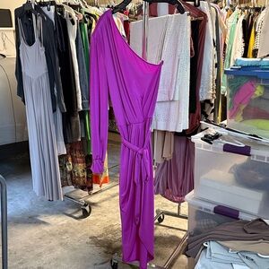 Chic One-Shoulder Magenta Dress